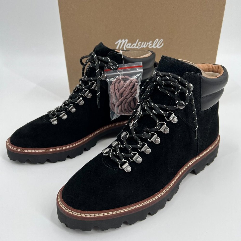 Madewell Citywalk Lugsole Hiker Boots True Black Suede/Leather Cloudlift Lace 7